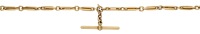 An antique 18ct gold Albert chain, the fetter-link chain with T-bar fitting and swivel clasp terminals, stamped...