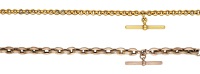 Two antique gold Albert chains, with reeded and star decoration, (one chain broken), one stamped ‘15c’, lengths...