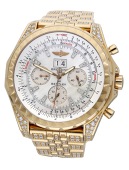 Breitling. A limited edition gold and diamond-set automatic chronograph wristwatch with mother-of-pearl dial and...