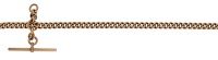 A 19th century 15ct gold Albert chain, the curb-link chain with T-bar fitting and swivel clasp terminal, stamped...