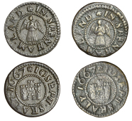 17th Century Tokens, Speenhamland, Joseph Sealy, Farthings, 1667 (2), 1.69g/12h, 1.46g/6h (both N 203, former 203b,...