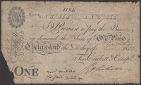 Chelmsford Bank, for Crickitt & Compy, £1, 19 August 1825, serial number 57385, Crickitt signature, very good,...