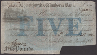 Christchurch & Wimborne Bank, for Dean, Clapcott, Quartley & Co, cancelled £5, 8 November 1825, serial number 9415,...