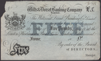 Wilts & Dorset Banking Company Limited, Frome, unissued £5, 18-, no signatures or serial number, perforated...