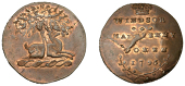 18th Century Tokens, Windsor, Spence’s Halfpenny, 1795, stag under tree, rev. legend, crown above and sprig below,...