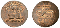18th Century Tokens, Windsor, Spence’s Halfpenny, 1795, stag under tree, rev. legend, crown above and sprig below,...