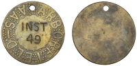 Miscellaneous Tokens and Checks, Arborfield, A[rmy] A[pprentice] S[chool], uniface brass [1947-66], stamped inst 49,...