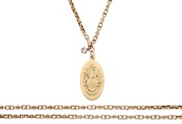A gold necklace, the 9ct gold fancy-link chain suspending an 18ct gold medallion, with achievement of arms and...