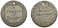 Miscellaneous Tokens and Checks, Mortimer, a Token of Regard, an engraved copper Halfpenny-sized disc, legend on...