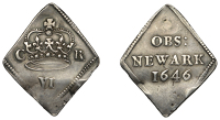 Charles I (1625-1649), Newark Castle, Sixpence, 1646, crown of fine style with jewelled band, reads newark,...