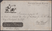 Feversham Bank, for Sir Wm Moore, Sooty, Smokejack, & Self, unissued 2 Pence, ND (1790s), no serial number,...