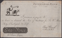 Feversham Bank, for Sir Wm Moore, Sooty, Smokejack, & Self, unissued 2 Pence, ND (1790s), no serial number,...