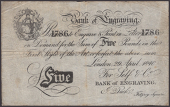 Bank of Engraving, J. Duck, Fitzroy Square, an advertising skit note for £5, 29 April 1840, serial number 1786,...