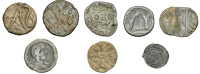 Miscellaneous Tokens and Checks, Lead tokens, etc (8): wool certification seal, T.D., berks around, 1.81g; W.I....