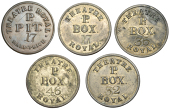 Tickets and Passes, LANCASHIRE, Liverpool, Theatre Royal, bracteate tin-plate (4), p box, stamped 17, 32, 35, 46,...