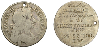 Tickets and Passes, Windsor, Theatre Royal, a Charles II Halfcrown, [1676], fourth bust, edge vicesimo octavo, the...