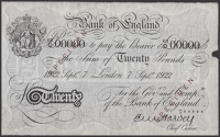 Bank of England, Ernest M. Harvey, specimen £20, London, 7 September 1922, serial number 03/Q 00000, red SPECIMEN...