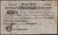 Dublin, Holyhead & London (Bank), an unissued sola post bill for £5 Sterling, 18-, no serial numbers or signatures,...