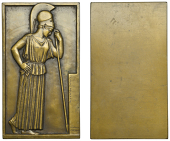 FRANCE, Minerve Pensive, 1930 [struck 1934], a uniface Art Déco bronze plaque by J.-D.-L. Muller, standing figure...