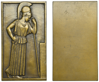 FRANCE, Minerve Pensive, 1930 [struck 1934], a uniface Art Déco bronze plaque by J.-D.-L. Muller, standing figure...