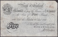 Bank of England, William Miller, £5, London, 13 September 1866, serial number M/R 67087, minor graffiti, some...