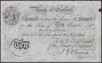 Bank of England, John G. Nairne, £10, Liverpool, 26 November 1914, serial number 13/V 39027, lightly pressed,...