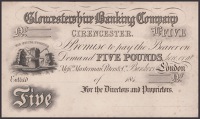 Gloucester Banking Company, Cirencester, proof £5 on card, 184-, no signature or serial number, extremely fine and...