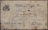 Dudley Old Bank, for Edwd Dixon, Son & Co, £1, 7 December 1805, serial number L1479, Dudley Castle at top left,...