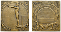 FRANCE, Plongée [Diving], c. 1930, an Art Déco bronze award plaque by R.-A.-A.-J. Baudichon, male swimmer...
