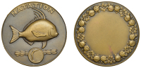 FRANCE, Natation, c. 1924, an Art Déco bronze award medal by C.-L.-L. Mascaux for Arthus-Bertrand, fish to right,...