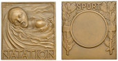FRANCE, Natation [Swimming], 1941, an Art Déco bronze award plaque by E.-A. Monier and P.-A. Morlon, female swimmer...