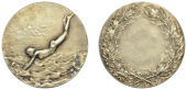 FRANCE, Natation [Swimming], c. 1935, a plated bronze award medal by Georgette Daveline, female swimmer diving into...