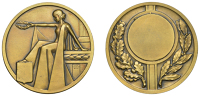 FRANCE, Femme avec couronne [Female with Wreath], c. 1935, an Art Déco bronze award medal by Mazzoni for A. Augis,...