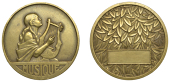 FRANCE, Musique, c. 1930, an Art Déco bronze award medal by A.A. Voisin, female seated to right, playing a lyre,...