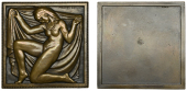 FRANCE, La Parure, or Femme au Collier [The Set, or Woman with Necklace], 1931, a uniface square Art Déco bronze...