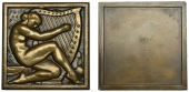 FRANCE, Femme à la Harpe [Woman with Harp], 1927 [issued 1931], a uniface square Art Déco bronze plaque by M.-F....