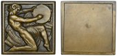 FRANCE, Danseur au Tambourin [Tambourine Dancer], 1931, a uniface square Art Déco bronze plaque by M.-F. Renard,...