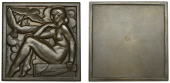 FRANCE, Jeune Fille aux Colombes [Young Girl with Pigeons], 1931, a uniface square bronze Art Déco plaque by M.-F....