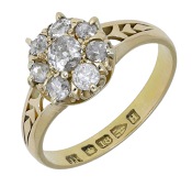 A diamond cluster ring, 1891, the old brilliant-cut diamond cluster between pierced shoulders, Chester hallmark,...