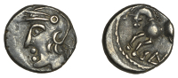Continental Iron Age, EASTERN GAUL, Sequani, Q. Doci, silver Quinarius, helmeted head of Roma left, q. doci in...