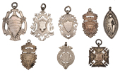 England, Sunday Schools, group of eight silver fob medals, to include shield-shaped silver fob medal, simply...