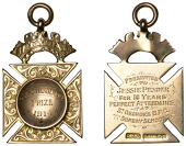 Scotland, St. George’s United Free Church, a 9ct gold fob medal in the form of a cross with coronet above,...