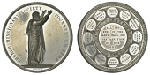 England, Golden Jubilee of the Church Missionary Society, 1848, a white metal medal by B. Wyon, St. Paul, arms...