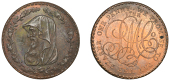 Amlwch, Parys Mine Co, Penny, 1788, druid’s head left encircled by thin wreath of 17 single acorns, rev. pm co...