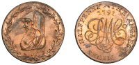 Amlwch, Parys Mine Co, Halfpenny, 1791, uncertain manufacturer (early Boulton?), druid’s head left encircled by...