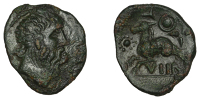 British Iron Age, CATUVELLAUNI, Tasciovanos, bronze Unit, Sea Horse type, bearded head left, verl in front, rev. sea...