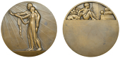 FRANCE, Mariage, 1929, an Art Déco bronze award medal by M. Delannoy, naked man and robed female standing left,...