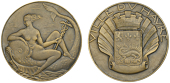 FRANCE, Ville du Havre, c. 1925, an Art Déco bronze medal by A.-P.-M. Poisson for Arthus-Bertrand, naked female...