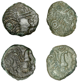 British Iron Age, ATREBATES and REGINI, Early Uninscribed issues, bronze Units (2), Chichester Cock type, diademed...