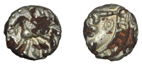 British Iron Age, ATREBATES and REGNI, Commios, plated Unit, Commios Ladder Head type, disjointed moon head left,...